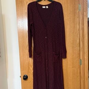 Daytrip Long Button-Up Maxi Cardigan Dress in Burgundy